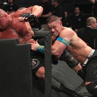 John Cena and Brock Lesnar battling at the Royal Rumble