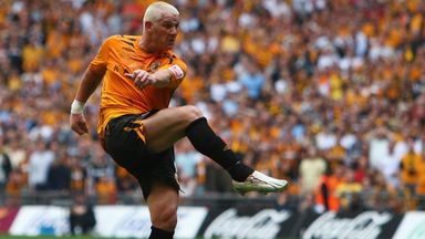 Image of Dean Windass volleys Hull City into the Premier League, with the goal that beat Bristol City in the Championship play-off final at Wembley in 2008