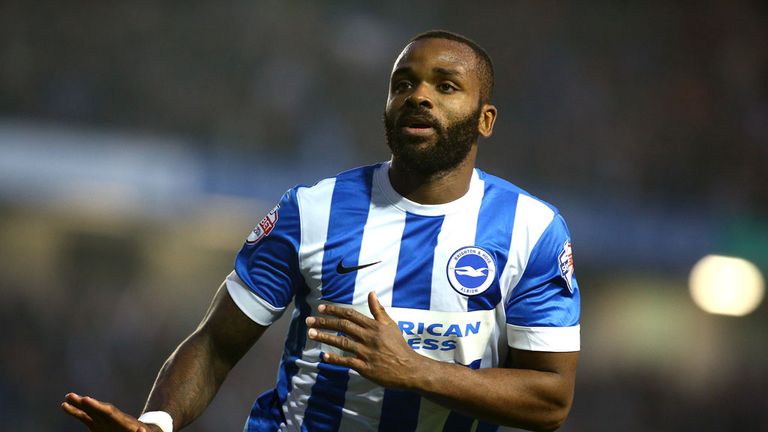 Darren Bent celebrates after scoring for Brighton against Fulham while on loan to the Championship side.
