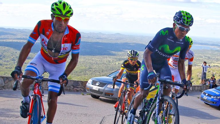 Daniel Diaz, left, rode the first part of the climb with Nairo Quintana but then left the Colombian behind