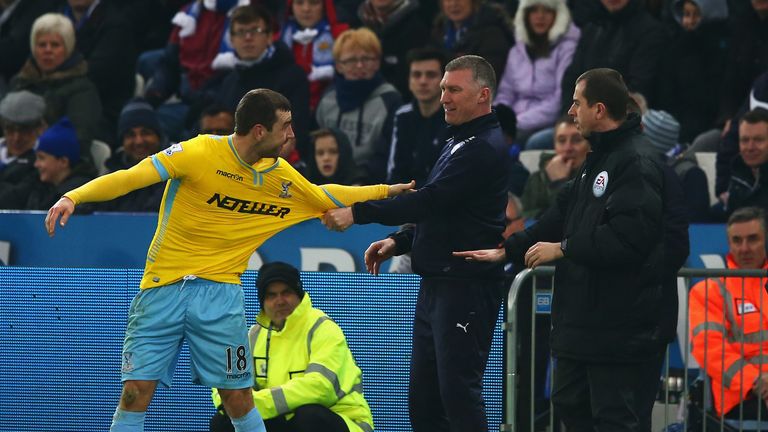 Nigel Pearson (C) was involved in a touchline incident with James McArthur of Crystal Palace last season