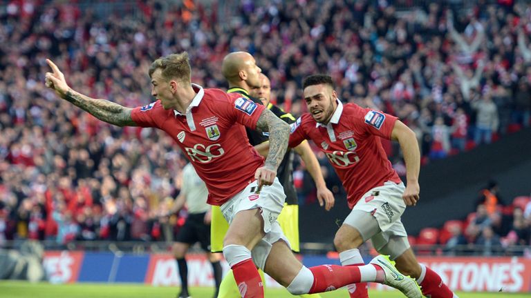 Aden Flint: Celebrates scoring Bristol City's opener at Wembley