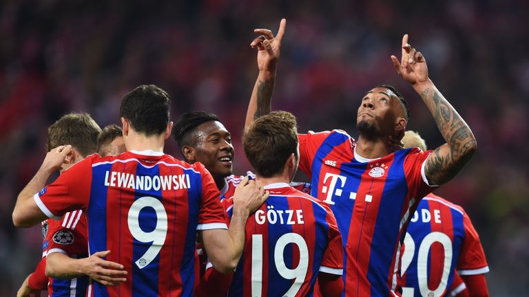 Jerome Boateng of Bayern Munich celebrates with team mates