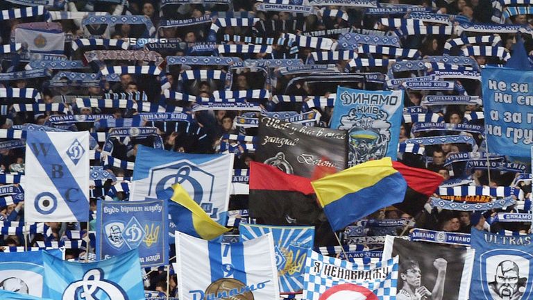 Dynamo Kiev supporters before the match with Everton