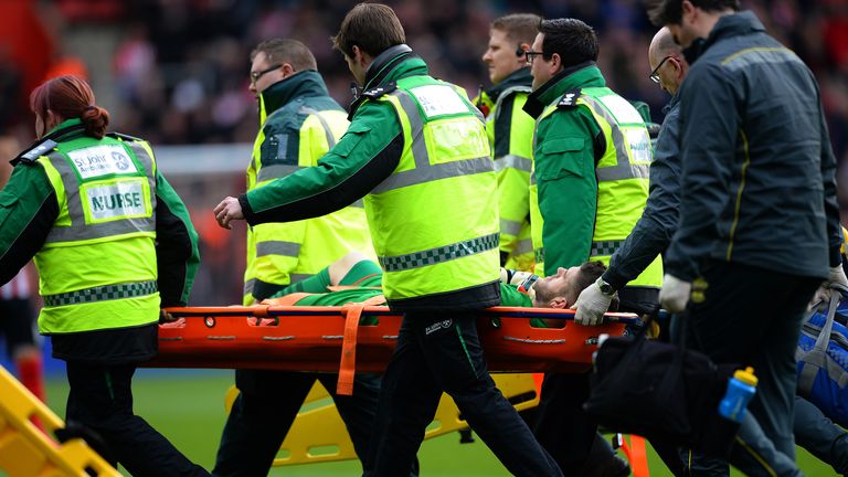 England and Southampton goalkeeper Fraser Forster was injured during the opening 10 minutes against Burnley at St Mary's