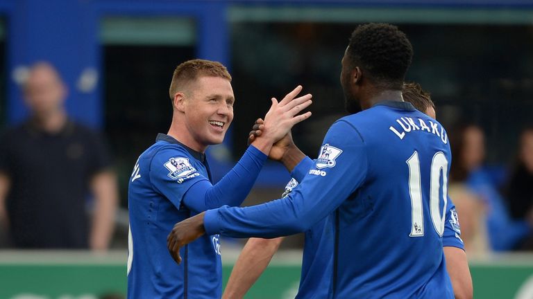 James McCarthy of Everton celebrates scoring the opening goal against Newcastle