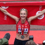 Paula Radcliffe celebrates competing the London Marathon