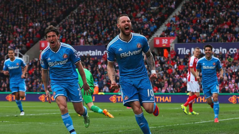 Connor Wickham (middle) celebrates scoring against Stoke last season