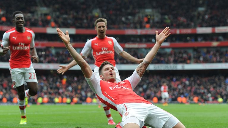 Olivier Giroud celebrated his seventh goal in six games