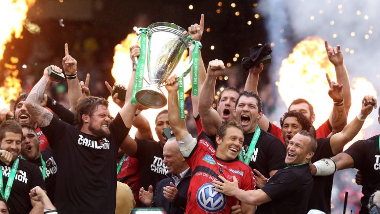 Jonny Wilkinson raises the Heineken Cup after their victory over Clermont two years ago
