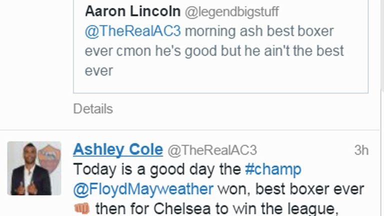 Ashley Cole dubs Mayweather the best boxer ever.
