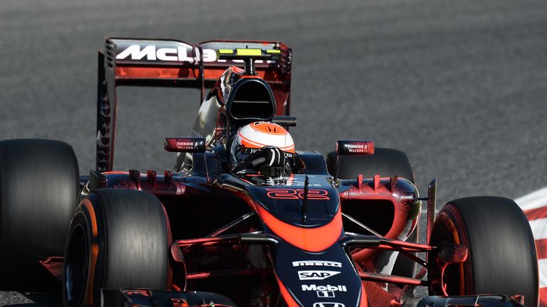 Jenson Button in the new-look McLaren, covered in flow-vis paint