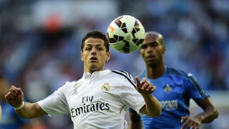 Real Madrid's Mexican forward Javier Hernandez controls the ball