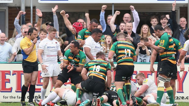 Northampton celebrate after Tom Wood's second-half try