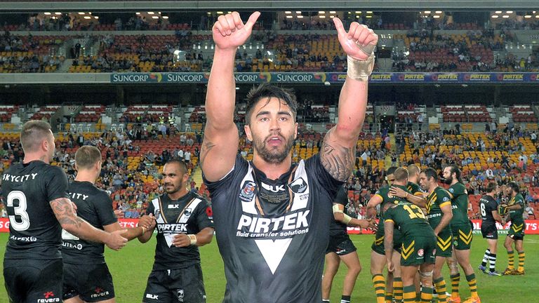 Shaun Johnson celebrates victory over Australia 