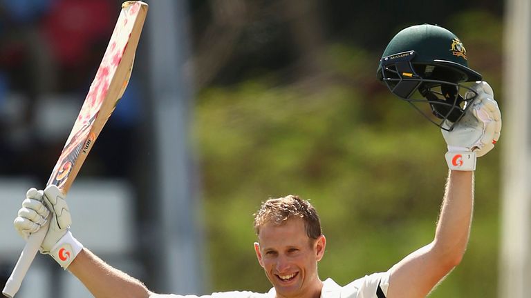 Adam Voges: Celebrates after reaching his maiden century in his debut Test.