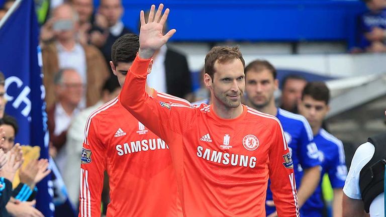 Petr Cech waves to the fans ahead of Chelsea's final game of last season