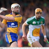 Conor McGrath shoots to score Clare's first goal against Offaly.