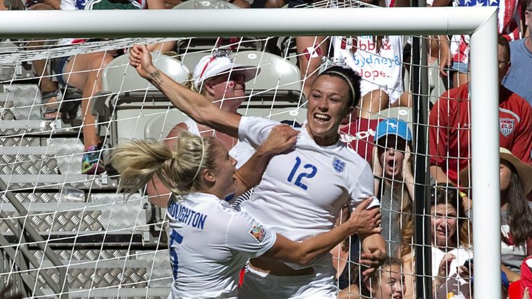 Bronze celebrates after scoring the winner against Canada