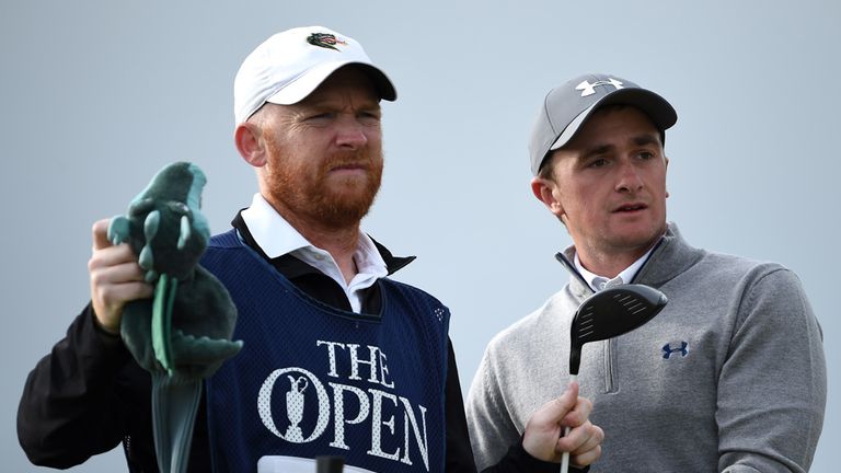 Dunne with his caddie Alan Murray, who coached him at university in the USA