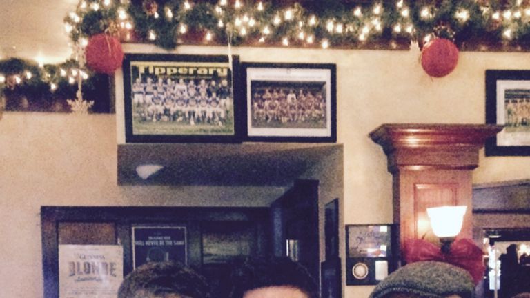 Matthew Macklin (right) pictured with Tipperary hurlers Brendan Maher and Michael Cahill in New York 