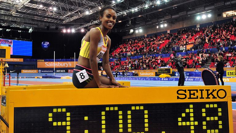 Dibaba broke the indoor two-mile record in Birmingham in 2014