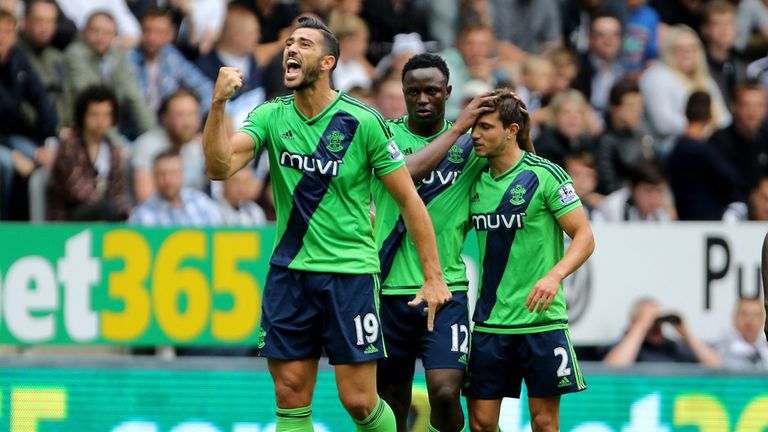 Graziano Pelle celebrates his opener at St James' Park
