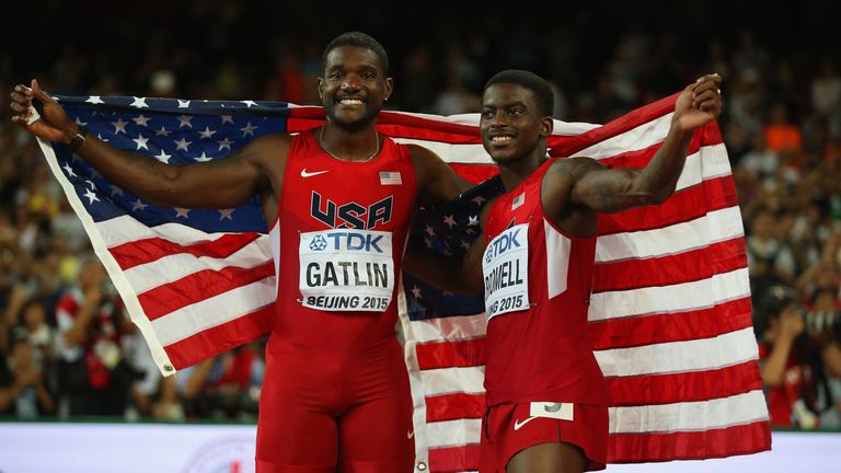 Gatlin (left) took silver with Trayvon Bromell (right) clinching a share of bronze