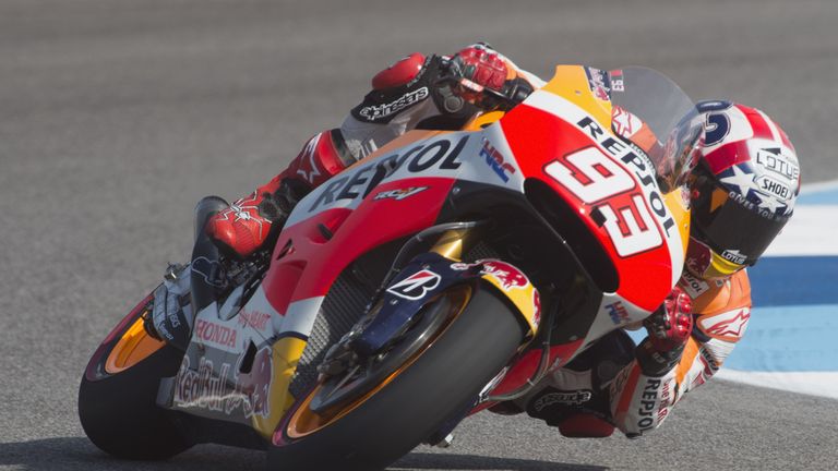 Marc Marquez of Spain and Repsol Honda Team rounds a bend during qualifying at the Indianapolis Grand Prix.