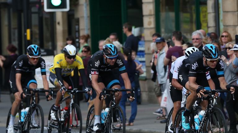 Boasson Hagen (second left) was outnumbered by Team Sky riders for much of the day