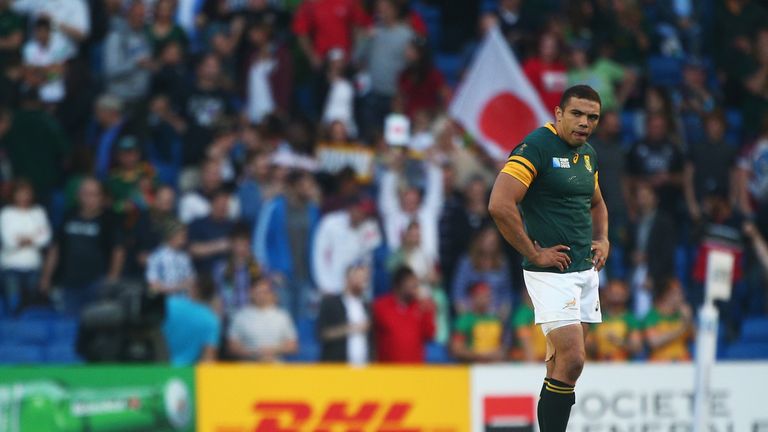 Bryan Habana of South Africa stands dejected following defeat to Japan in the 2015 Rugby World Cup