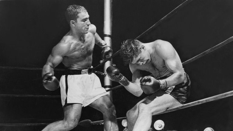 Rocky Marciano in action against Roland La Starza in 1950