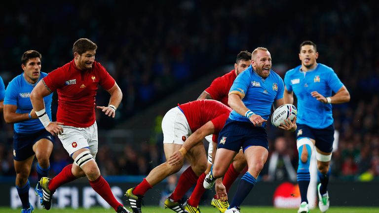 Leonardo Ghiraldini makes a break during the World Cup defeat to France