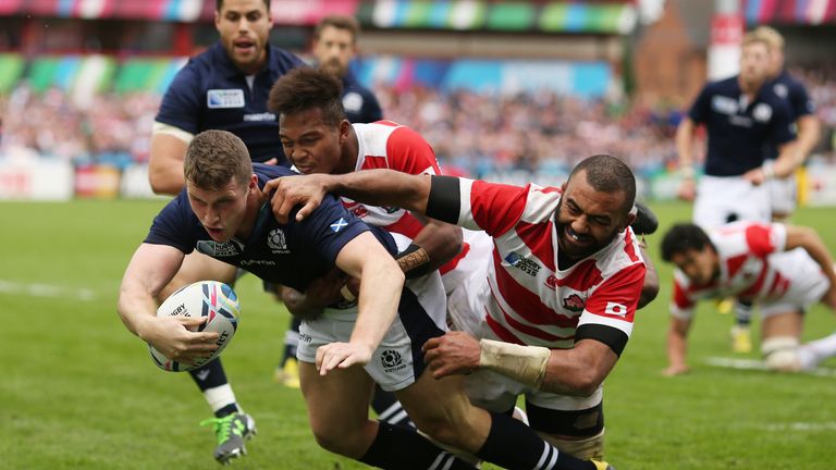 Mark Bennett goes over for his second and Scotland's fourth try