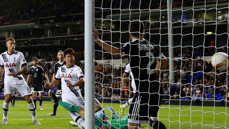 Son was left unmarked in the area to open his Spurs account with a simple finish.