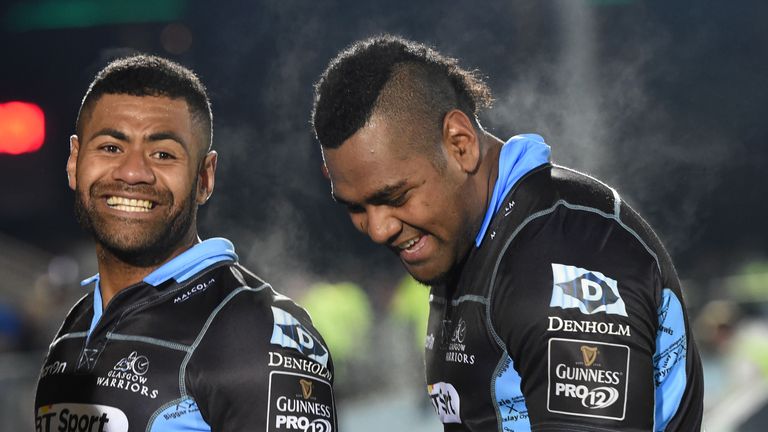 Glasgow overcame Taqele Naiyaravoro's (right) sin-bin in the first half