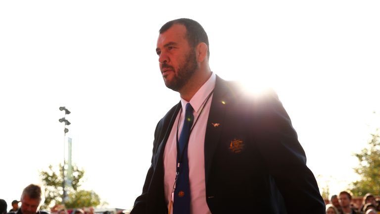 Michael Cheika arrives for the World Cup semi-final