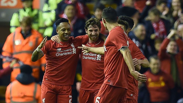 Nathaniel Clyne celebrates scoring Liverpool's opener