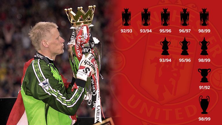 Schmeichel lifted 10 major trophies during his eight-year spell at Old Trafford