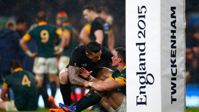 Jesse Kriel is consoled by Sonny Bill Williams after the final whistle