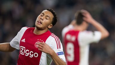 Ajax's Dutch defender Jairo Riedewald reacts after a missed chance