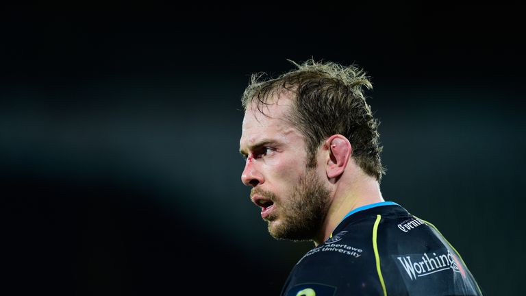 Ospreys captain Alun Wyn Jones looks on during the Champions Cup match against Northampton