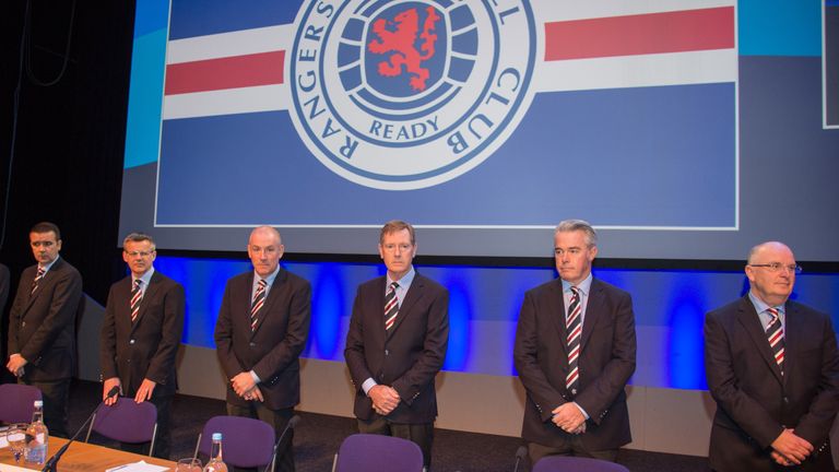 (Left-right) Stewart Robertson, Rangers manager Mark Warburton, chairman Dave King, vice-chairman Paul Murray and John Gilligan at the club's AGM