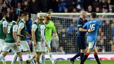 Image of Andy Halliday is dismissed by Bobby Madden at Ibrox