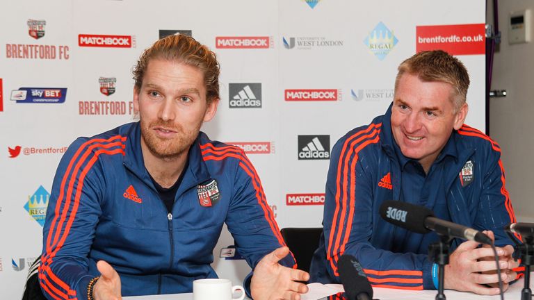 Rasmus Ankersen (left) has a dual role at Brentford and Midtjylland