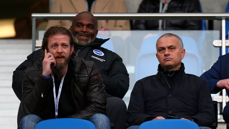 Jose Mourinho took in the top-of-the-table Championship clash at Brighton on Saturday