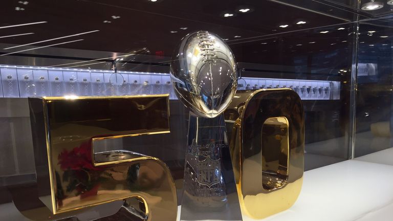 The Vince Lombardi Trophy surrounded by a gold 50