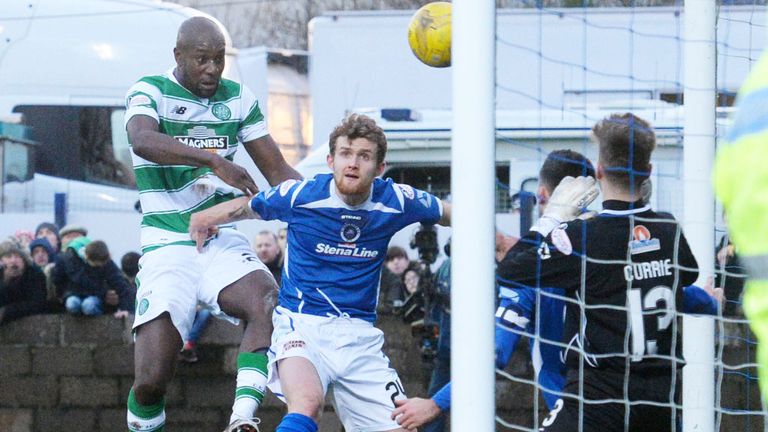 Carlton Cole scores his first goal for Celtic in the Scottish Cup tie at Stranraer