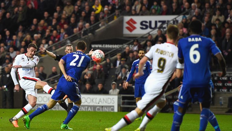 Darren Potter fires an equaliser for MK Dons with the aide of a deflection off Matic