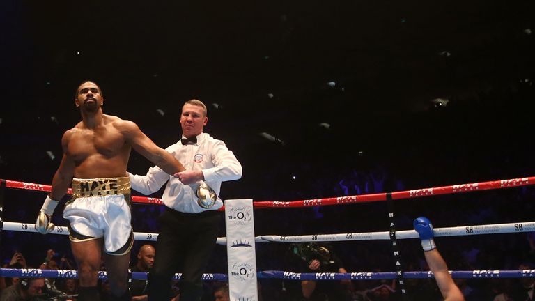 Haye left Mark de Mori sprawled on the canvas in his comeback fight